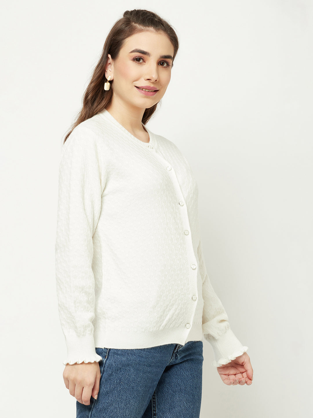  White Cable Knit Cardigan 