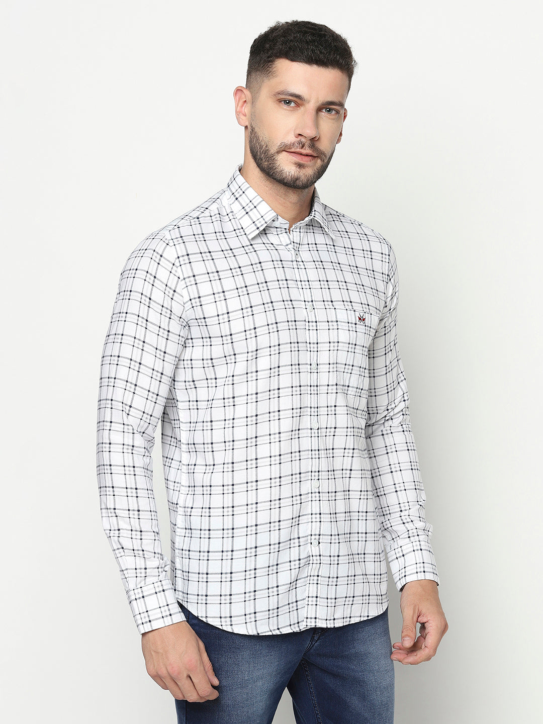 White Tartan Checked Shirt-Men Shirts-Crimsoune Club