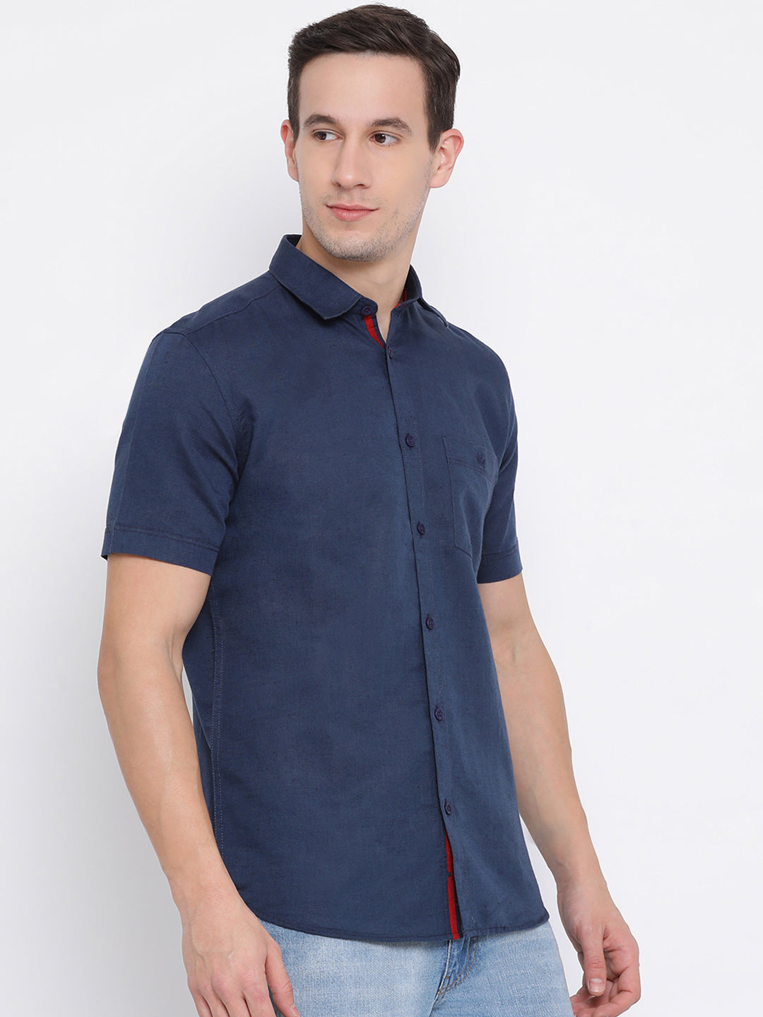 Navy Blue Spread Collar Slim Fit Shirt - Men Shirts