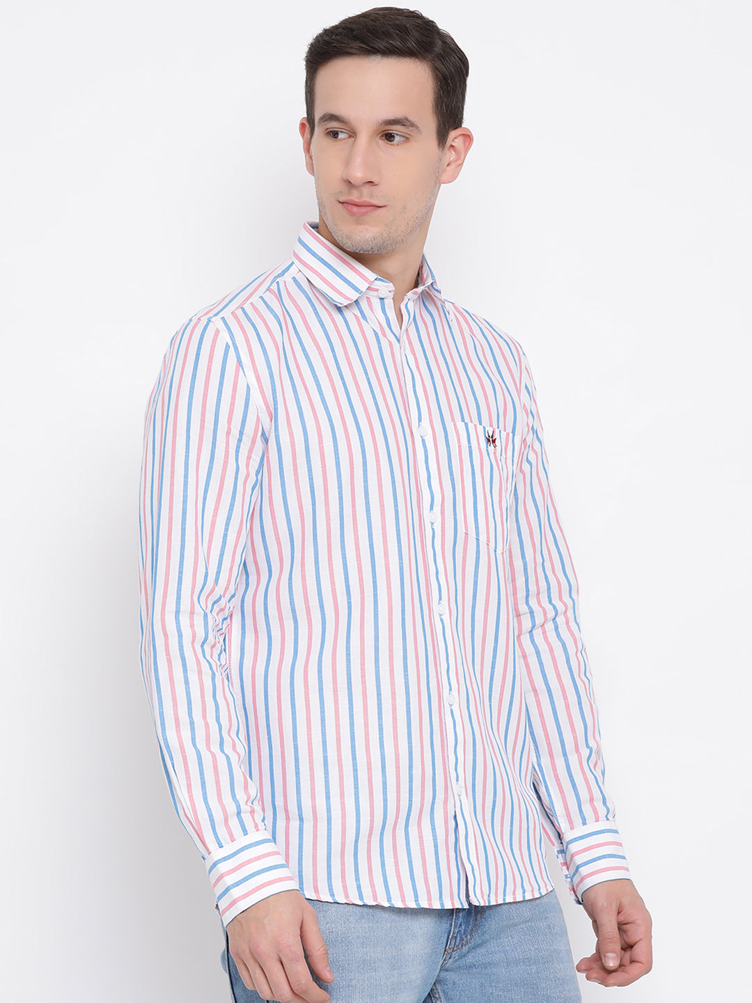 Multicolor Striped Spread Collar Slim Fit Shirt - Men Shirts