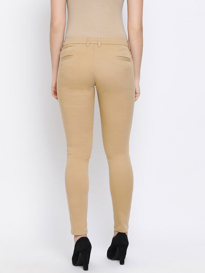 Khaki Denim Slim fit Trousers - Women Trousers