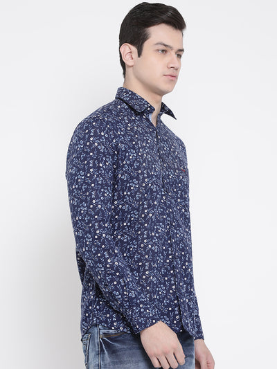 Blue Printed Linen Slim Fit shirt - Men Shirts