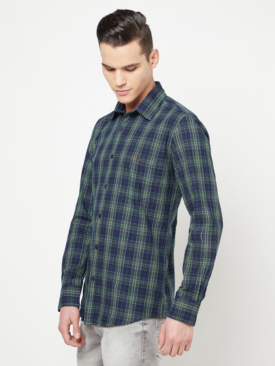 Navy Blue Checked Shirt - Men Shirts