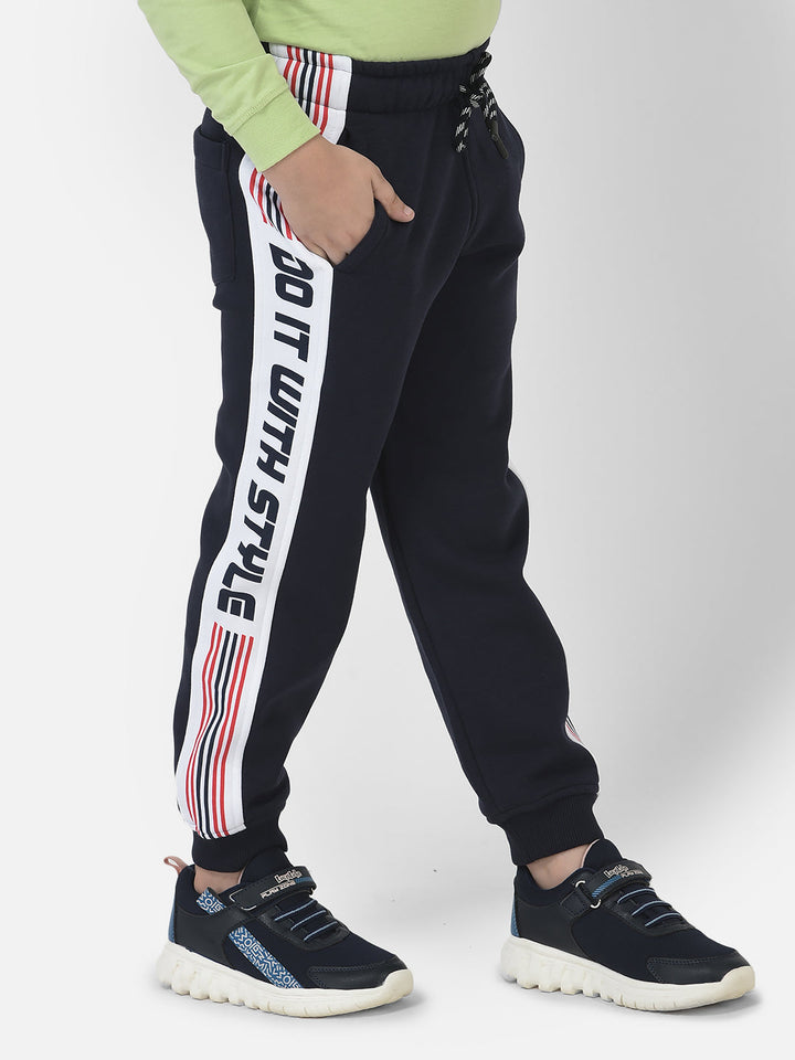 Navy Blue Joggers with Typographic Styling 