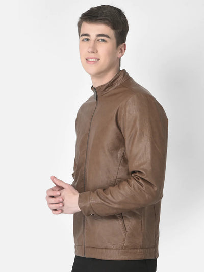  Tan Faux Leather Jacket