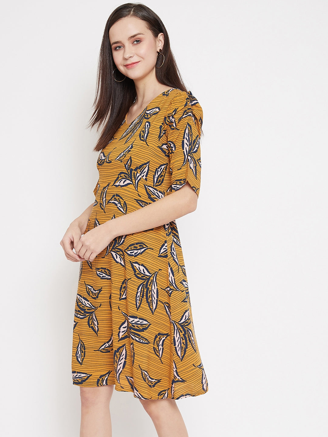 Yellow Floral print A-line Dress - Women Dresses