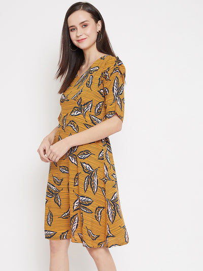 Yellow Floral print A-line Dress - Women Dresses