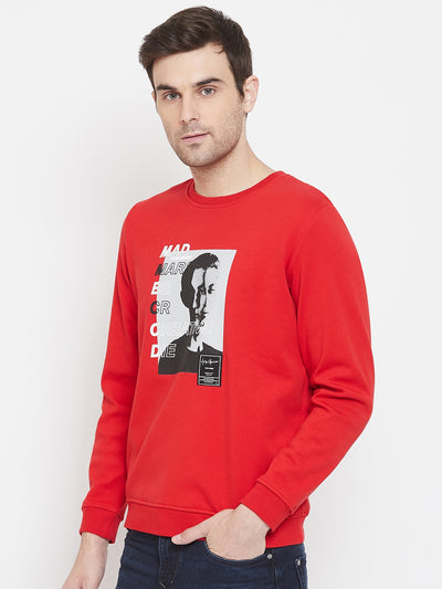 Red Printed Round Neck Sweatshirt - Men Sweatshirts