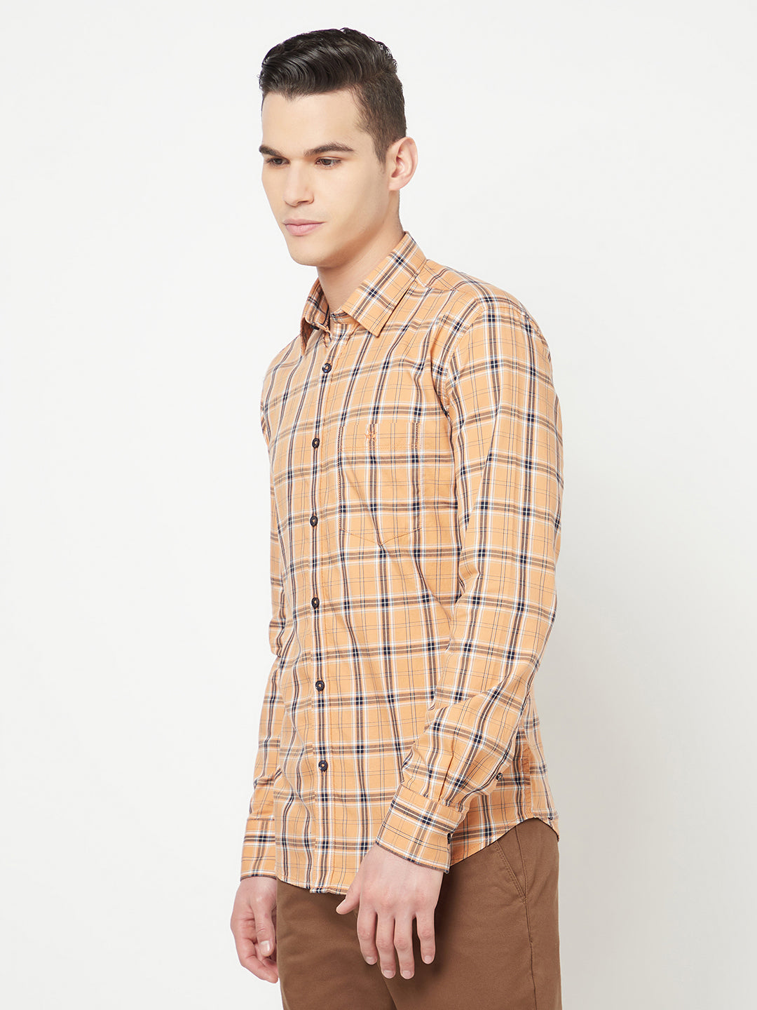 Peach Checked Shirt - Men Shirts