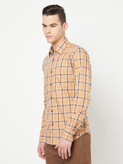 Peach Checked Shirt - Men Shirts