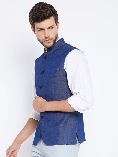 Blue Printed Waistcoat - Men Waist Coat