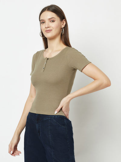 Simplistic Light Olive T-Shirt-Women T-Shirts-Crimsoune Club