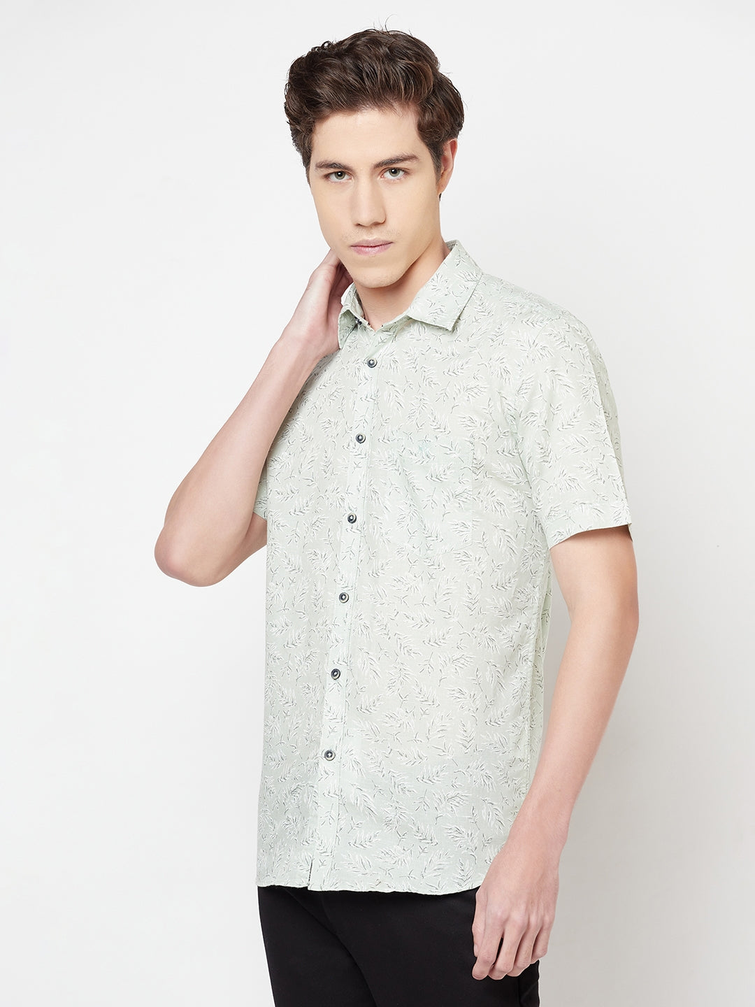 Mint Green Floral Linen Shirt - Men Shirts