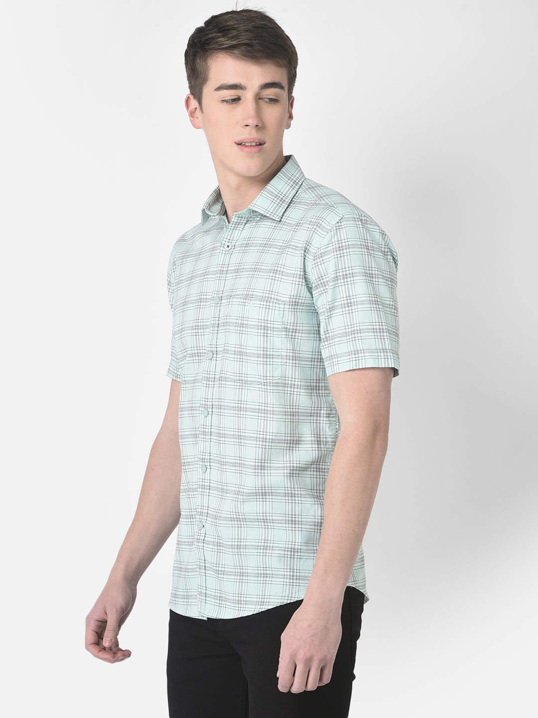  Pale Green Half-Sleeved Checkered Shirt 