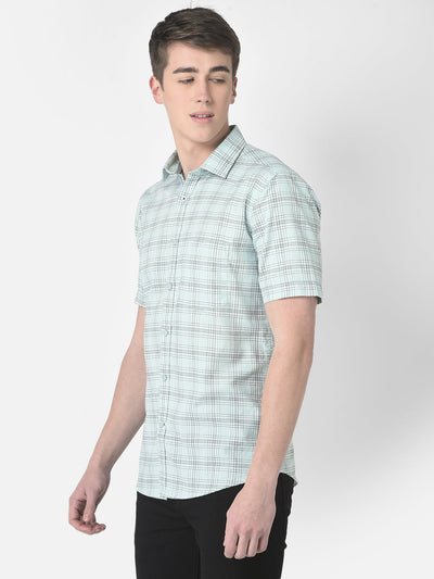  Pale Green Half-Sleeved Checkered Shirt 