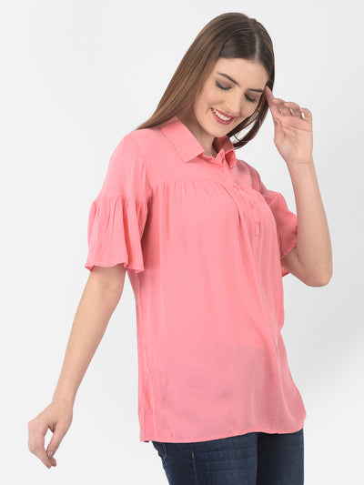 Pink Spread Collar Top - Women Tops