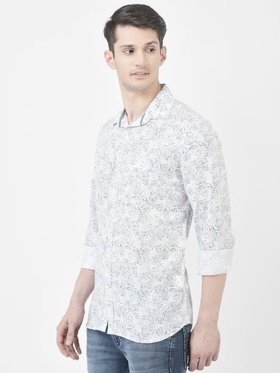  White Leaf-Print Shirt