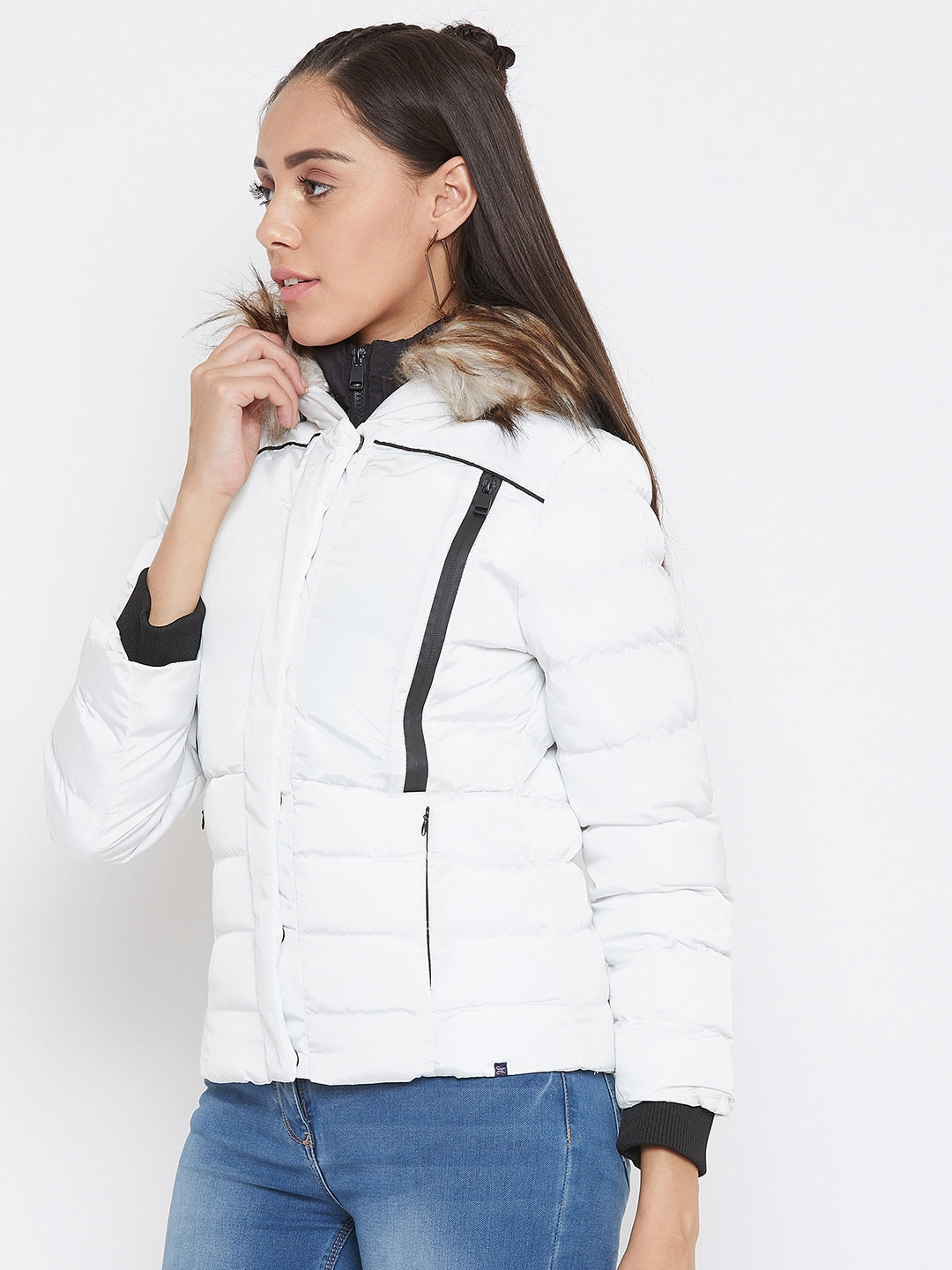 White Solid Hooded Jackets-Women Jackets-Crimsoune Club