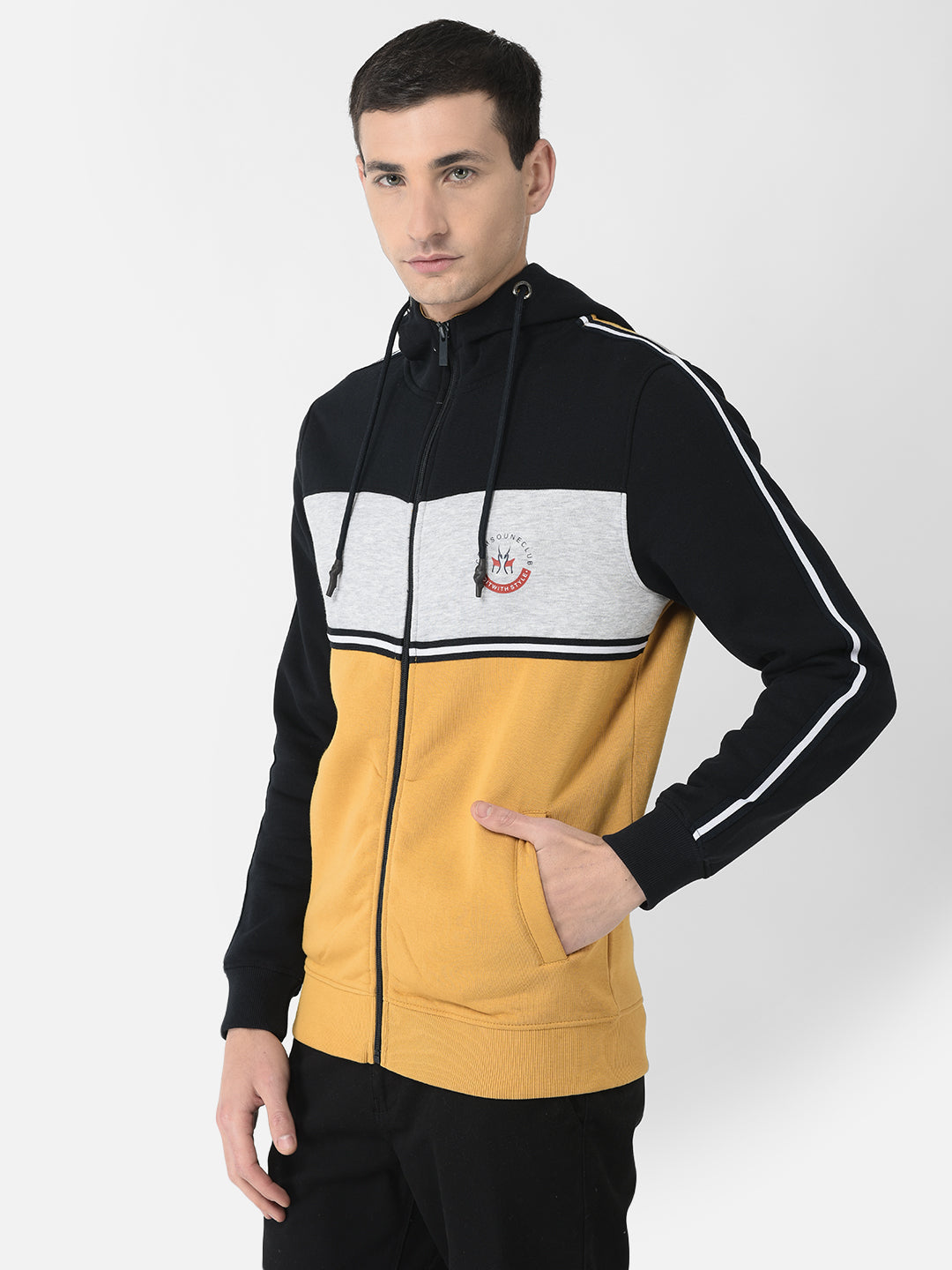  Yellow Colour-Blocked Zipper Sweatshirt 