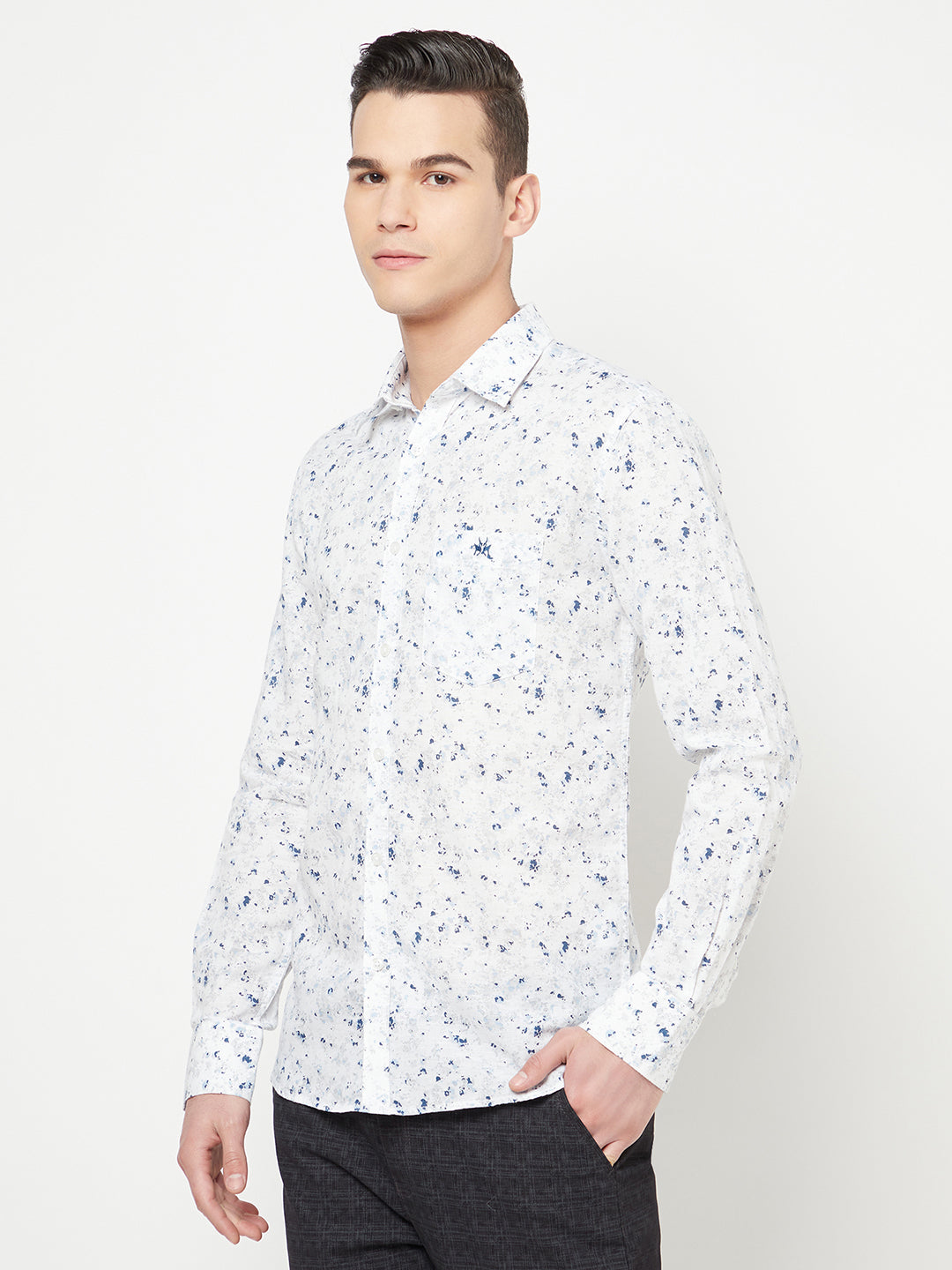 White Printed Linen Shirt - Men Shirts