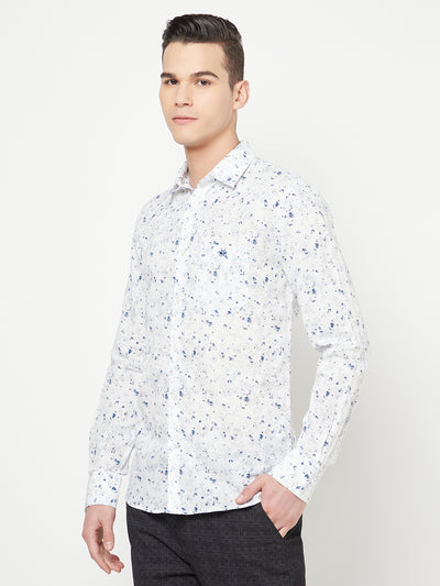 White Printed Linen Shirt - Men Shirts