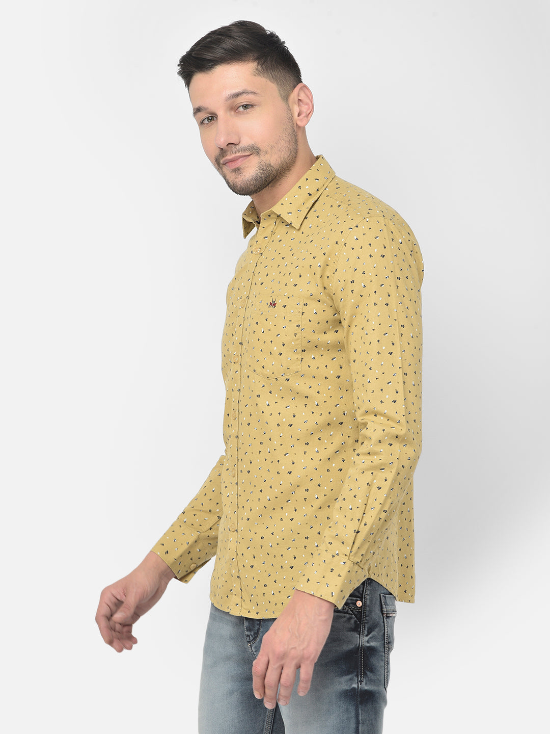 Beige Printed Spread Collar Shirt - Men Shirts