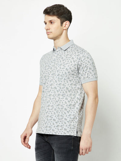  Grey Floral Polo T-Shirt