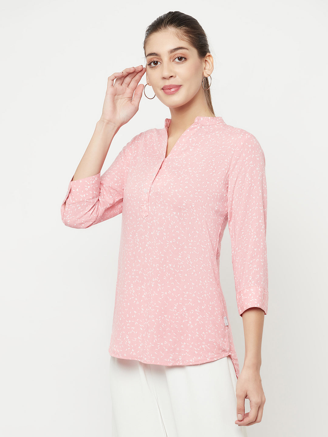 Pink Printed V-Neck Top - Women Tops