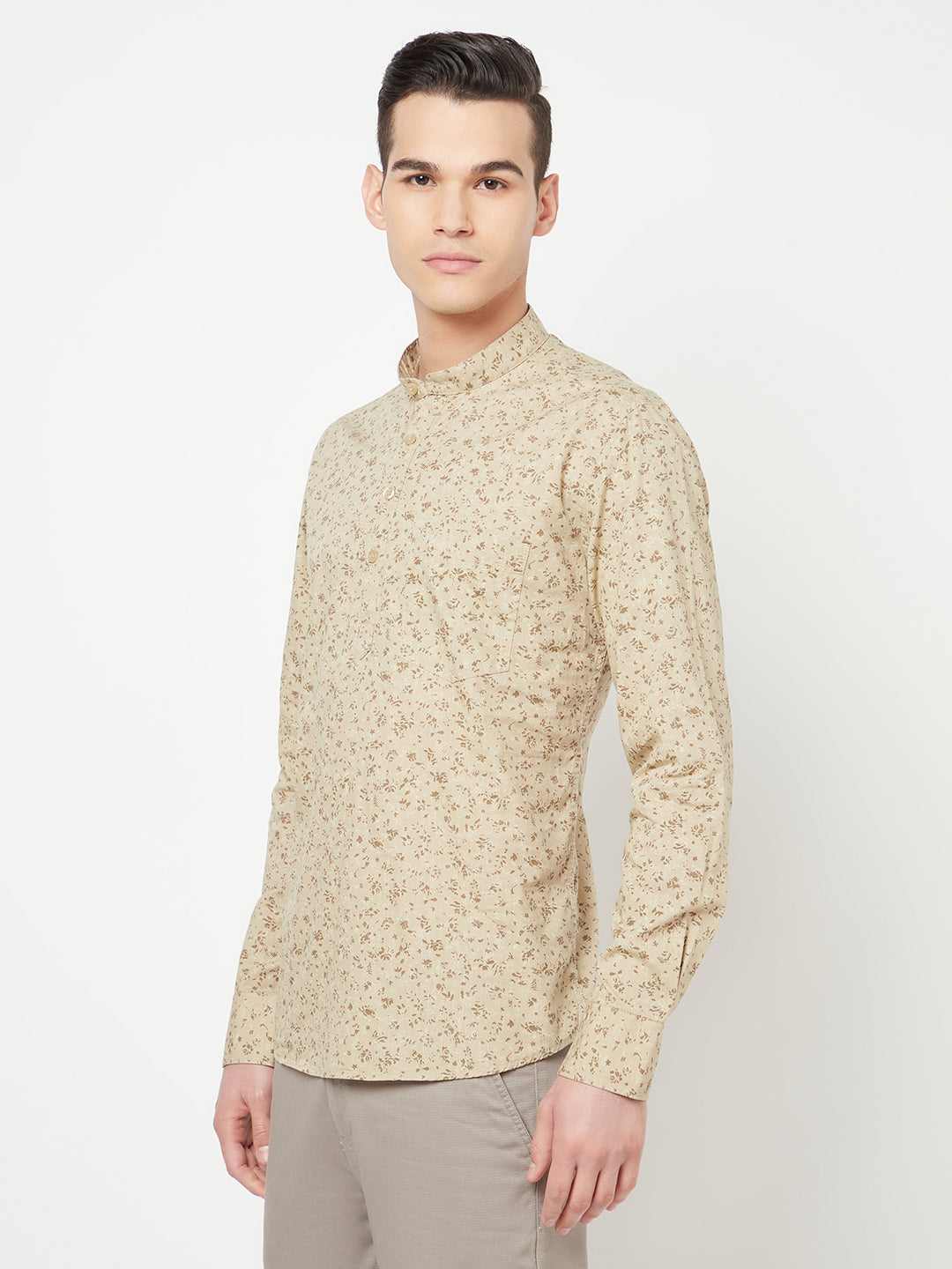 Beige Floral Printed Kurta - Men Kurtas