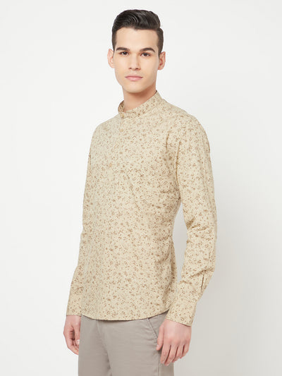 Beige Floral Printed Kurta - Men Kurtas