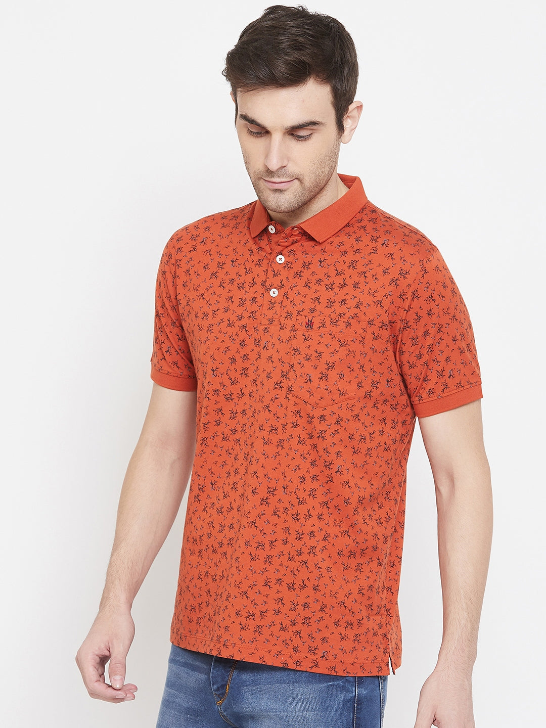 Orange Printed Polo Neck T-Shirt - Men T-Shirts
