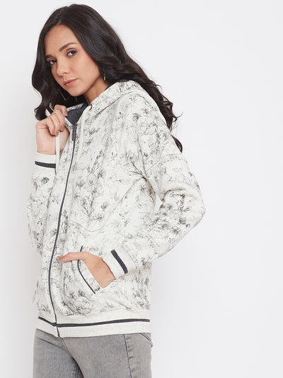 Grey Floral Hooded Sweatshirt - Women Sweatshirts