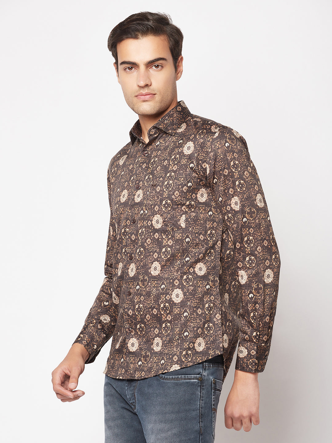  Olive Motif Print Shirt