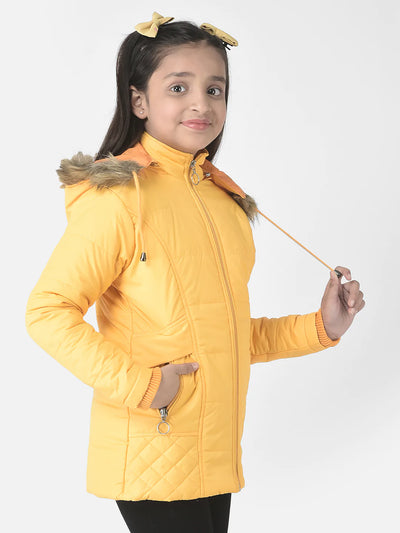  Mustard Fur Detailed Padded Jacket