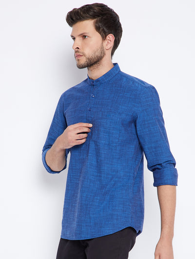 Blue Mandarin Kurta - Men Kurtas