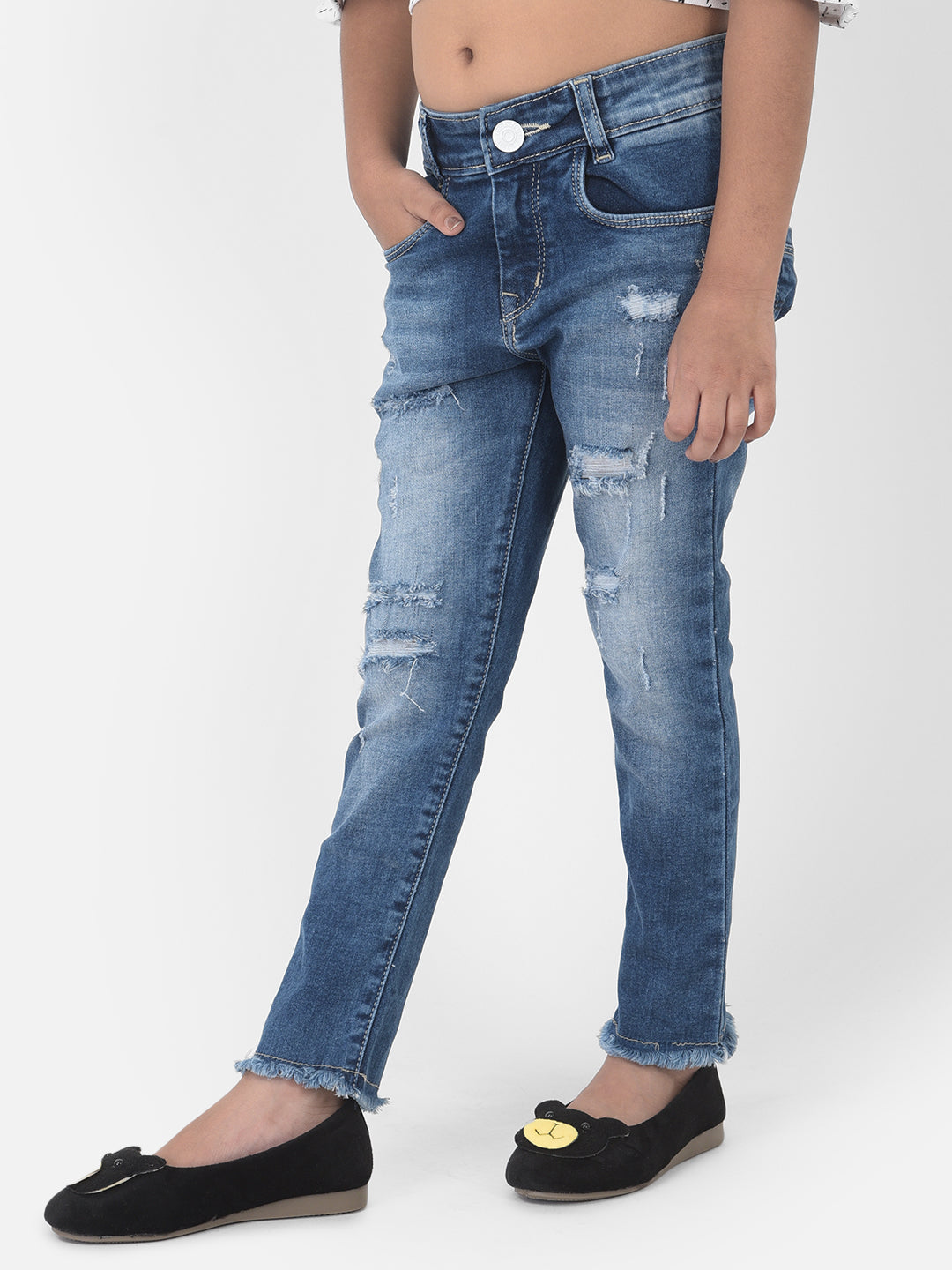 Blue Light Fade Distressed Jeans - Girls Jeans