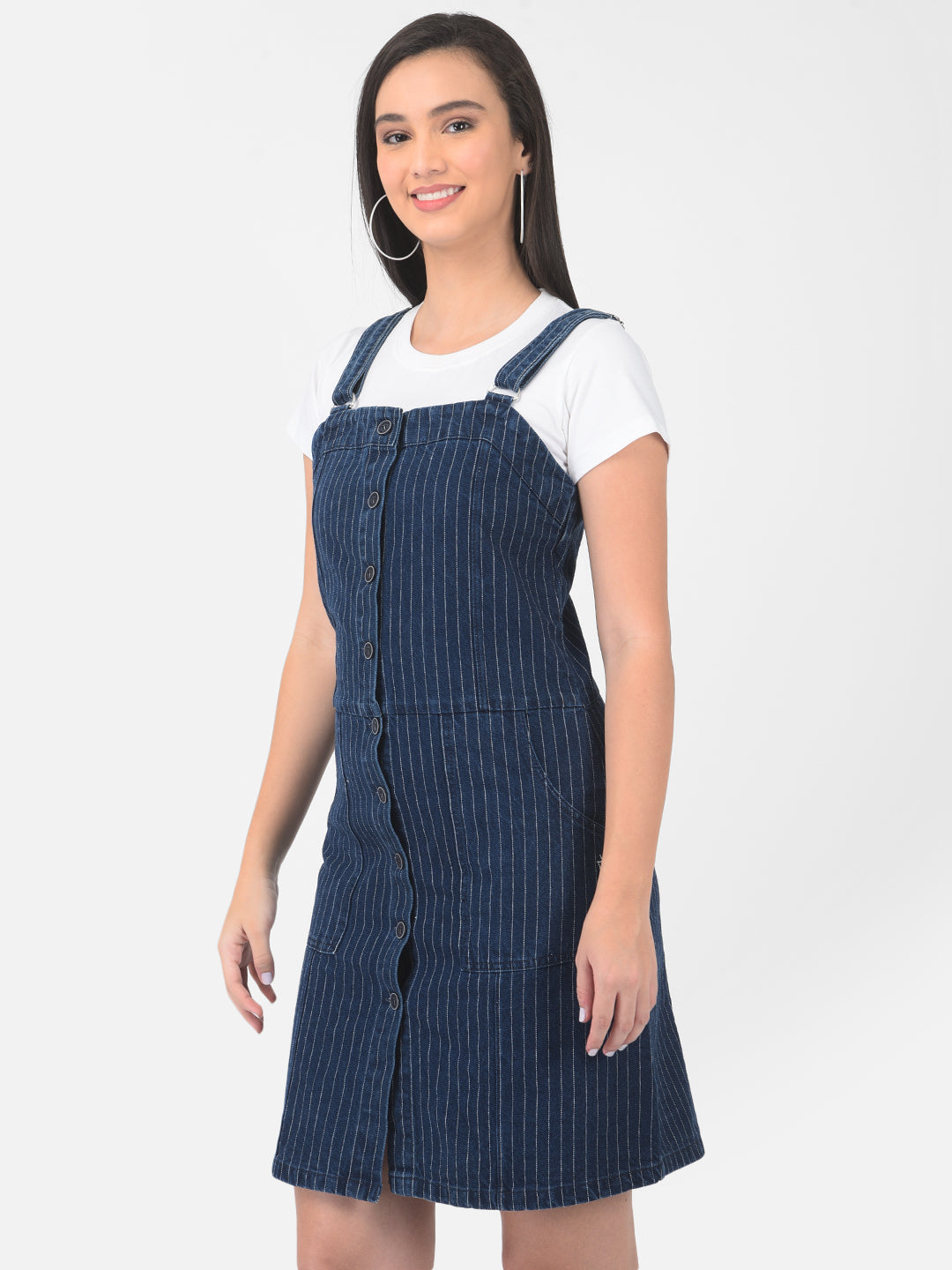 Blue Striped Pinafore Dress - Women Dresses