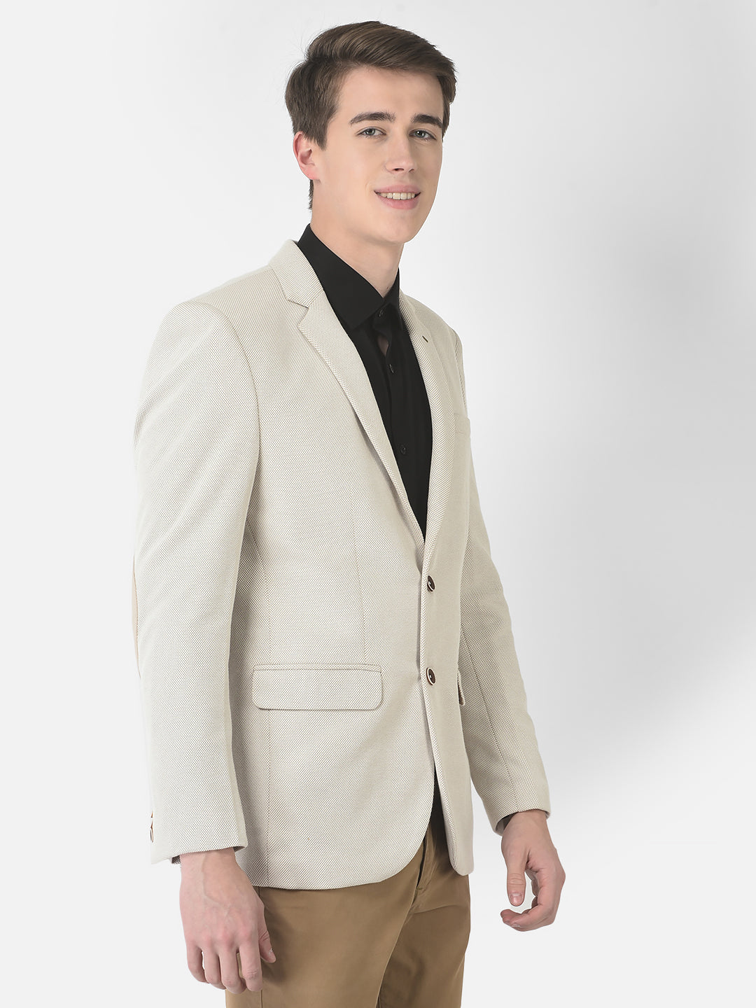  Beige Single-Breasted Blazer