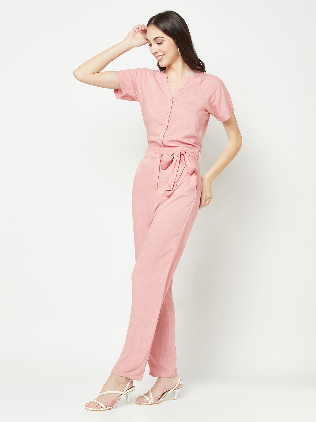  Salmon V-Neck Jumpsuit