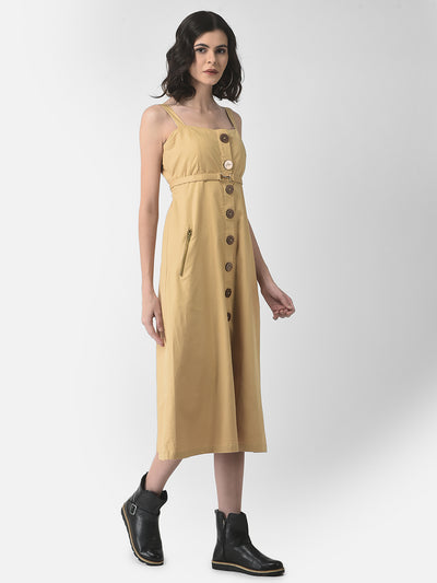 Belted Khaki Safari Dress-Women Dresses-Crimsoune Club