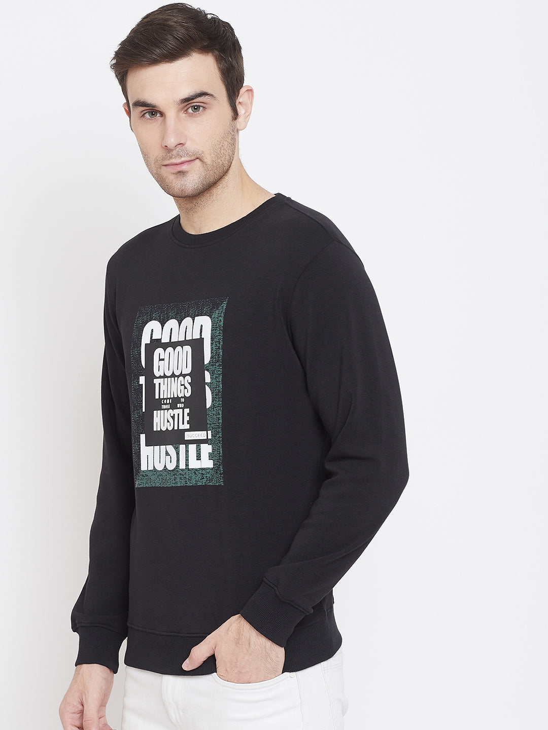 Black Slim Fit Sweatshirt - Men Sweatshirts