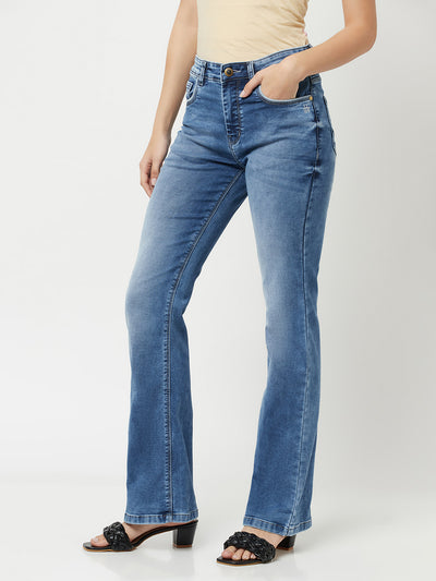 Blue Bootcut Jeans-Women Jeans-Crimsoune Club