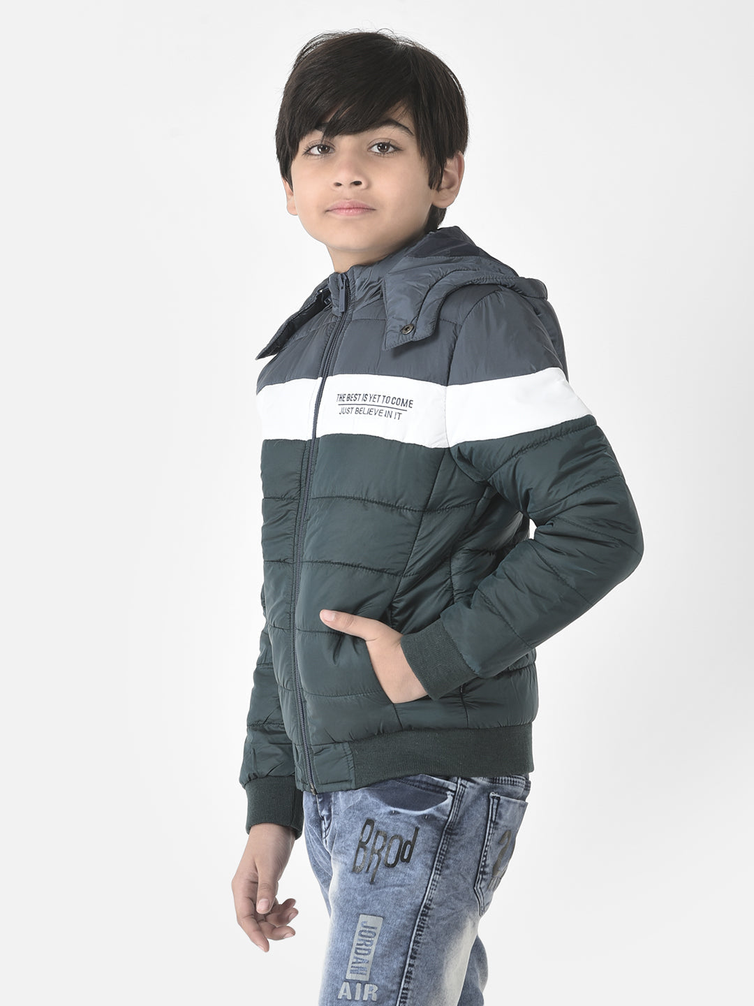  Olive Colour-Blocked Padded Jacket