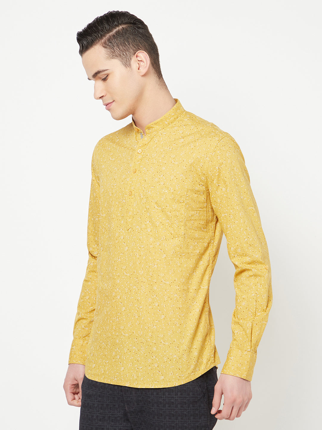 Yellow Floral Printed Kurta - Men Kurtas