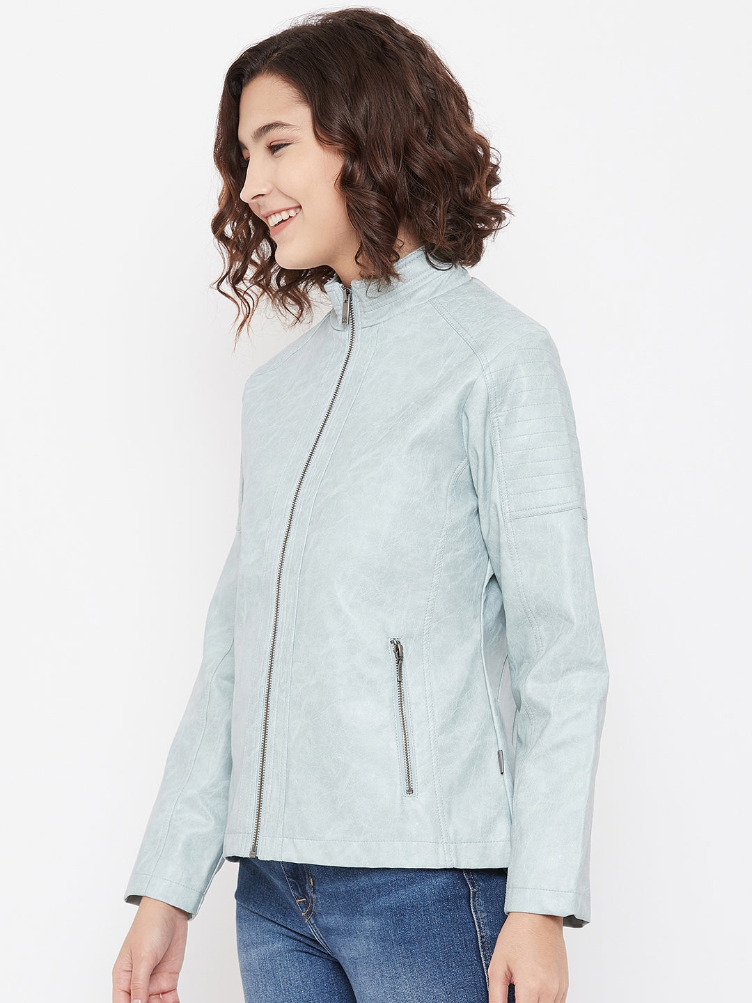 Mint Green Leather Jacket - Women Jackets