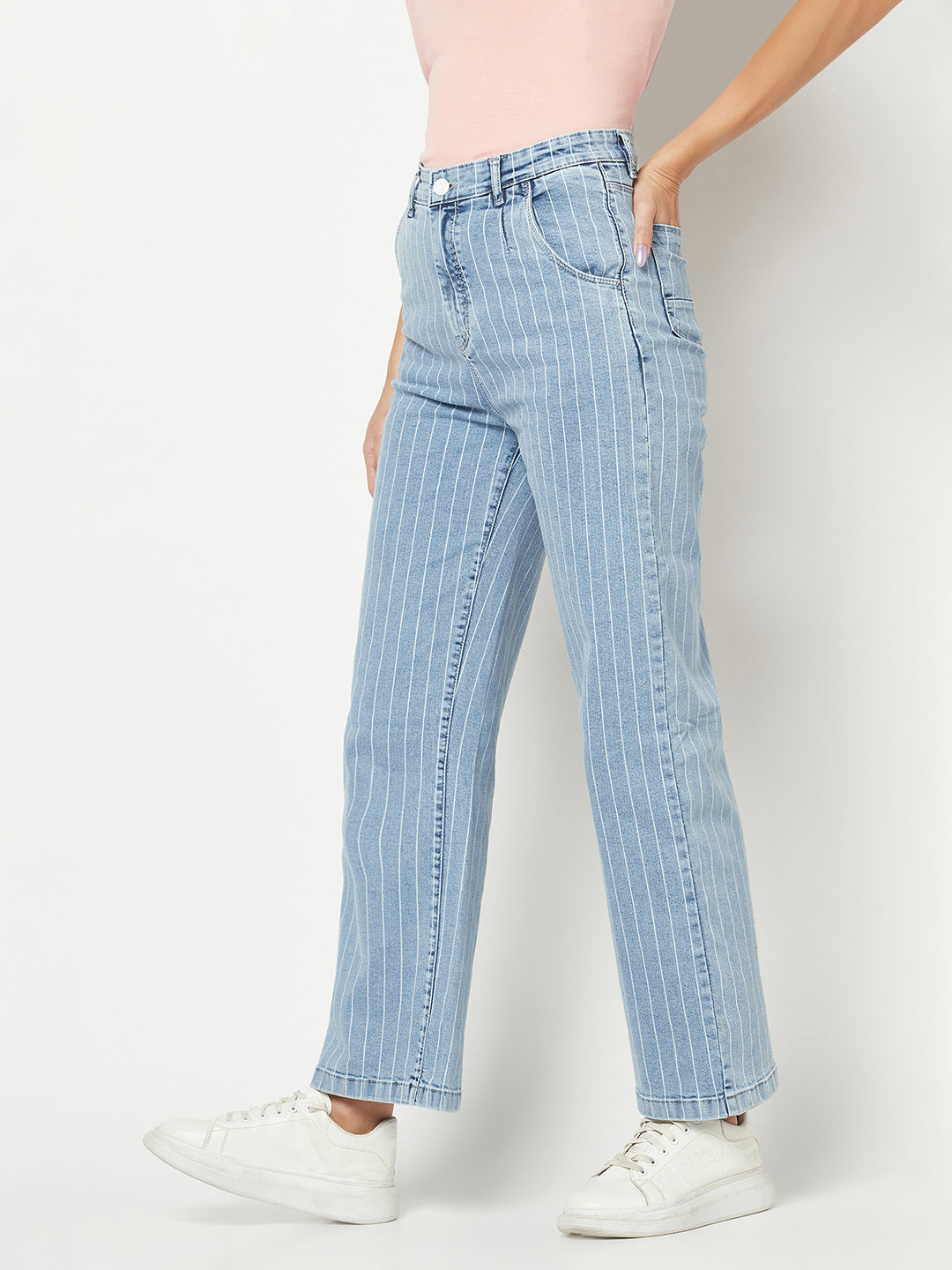  Blue Striped Wide-Fit Jeans