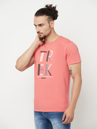 Pink Printed Round Neck T-Shirt - Men T-Shirts