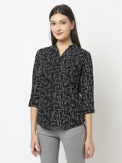 Black Abstract Print Top in Lyocell