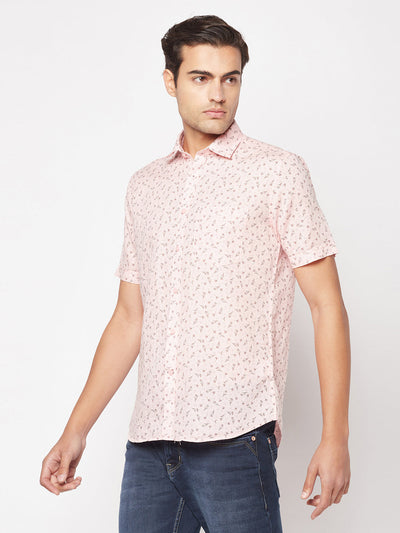  Pink Short-Sleeved Floral Shirt