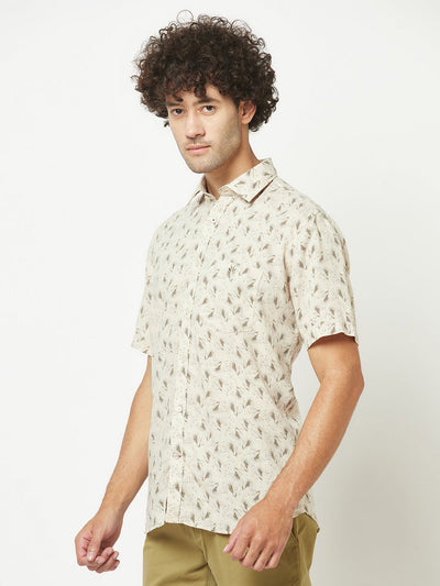 Beige Short-Sleeved Floral Shirt